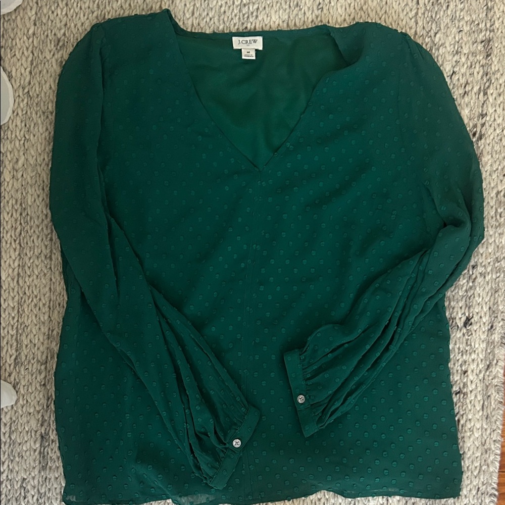 J. Crew Deep Green V-Neck Blouse